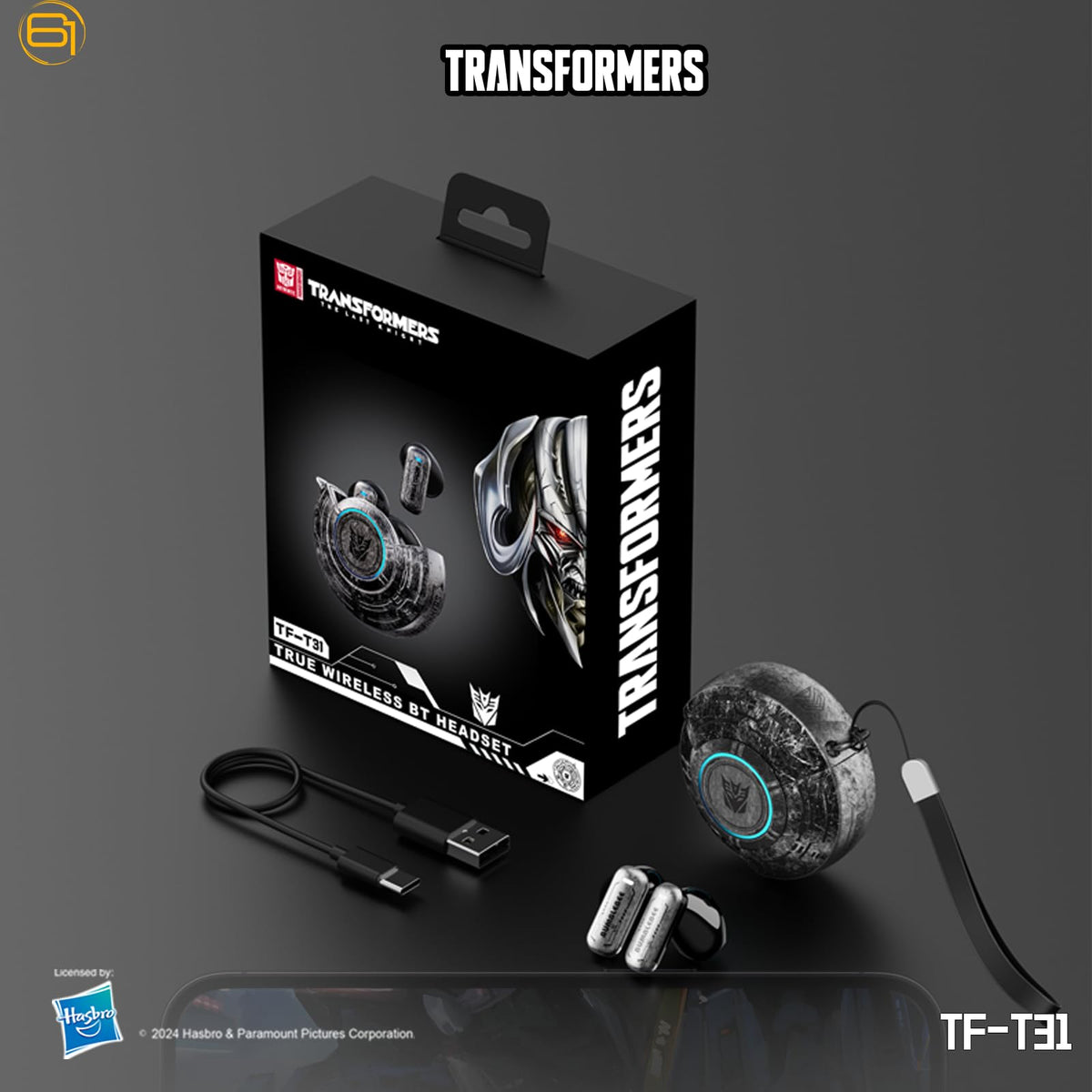Transformers TF-T31 transformers-themed charging case adds stylish protection.