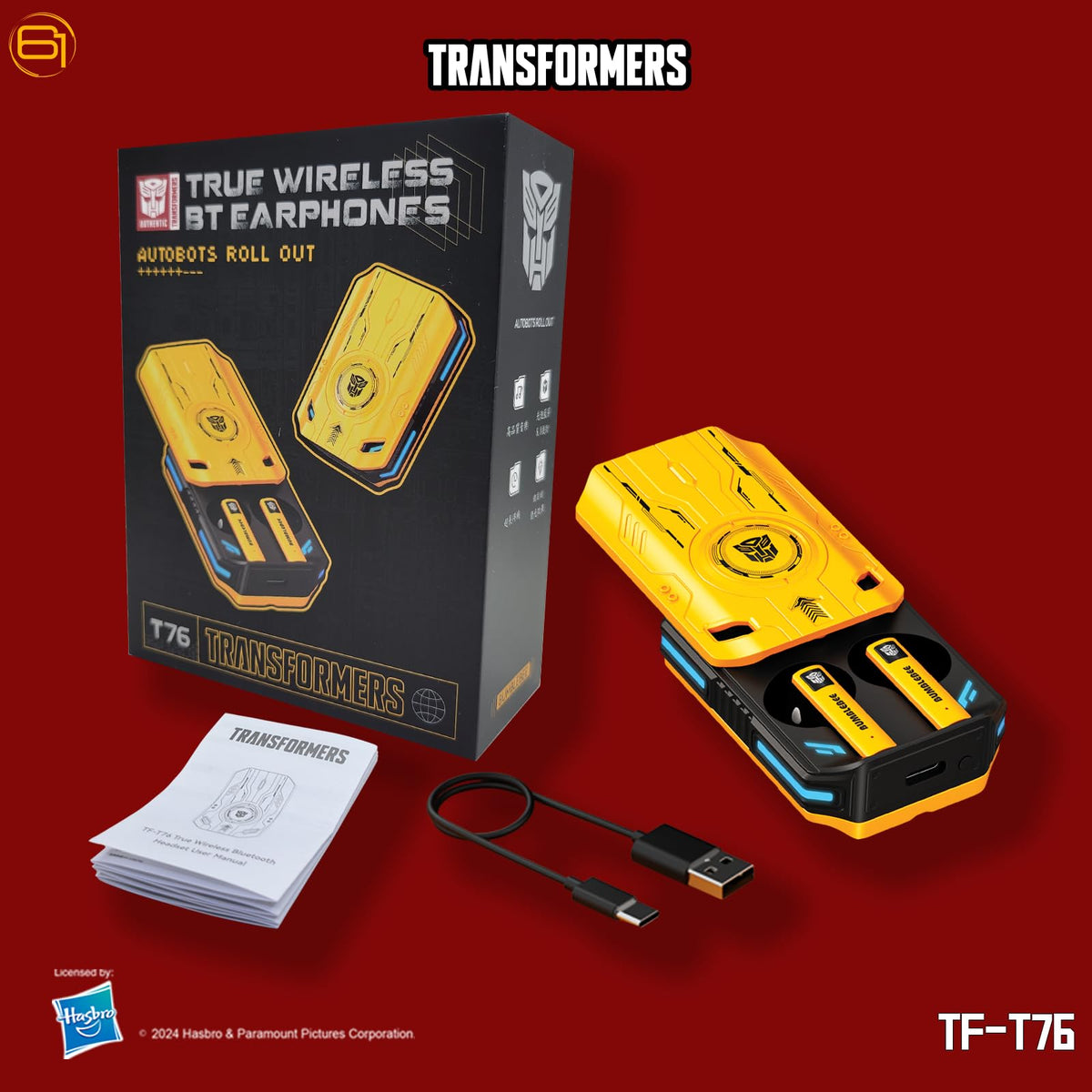 Transformers T76 earbuds with built-in mic for clear HD calls.