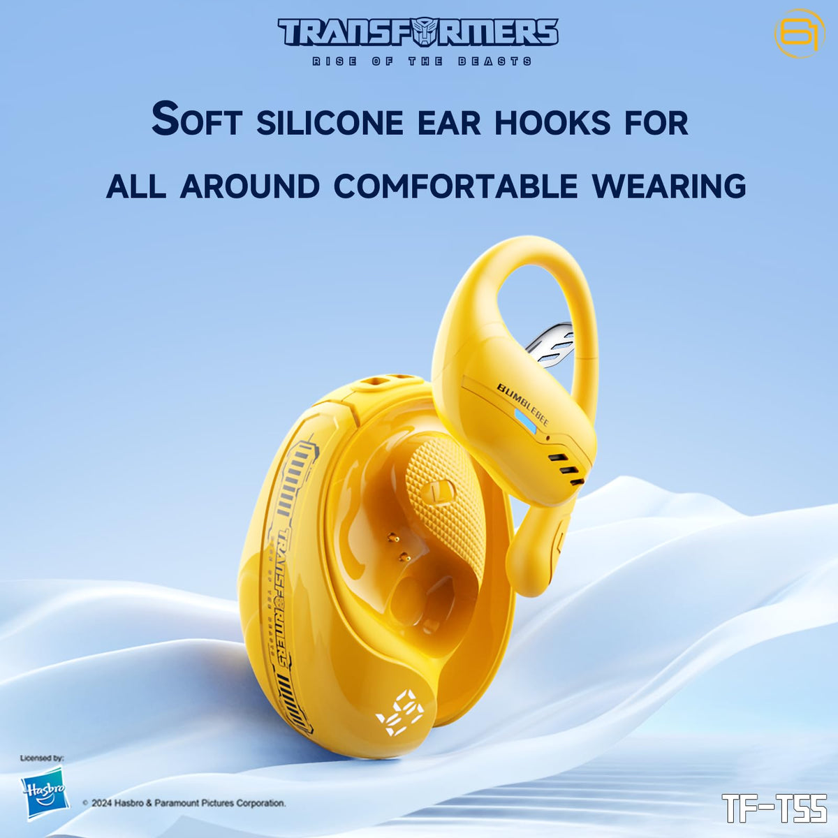 Transformers TF-T55 LED display earbuds show battery status for worry-free listening.