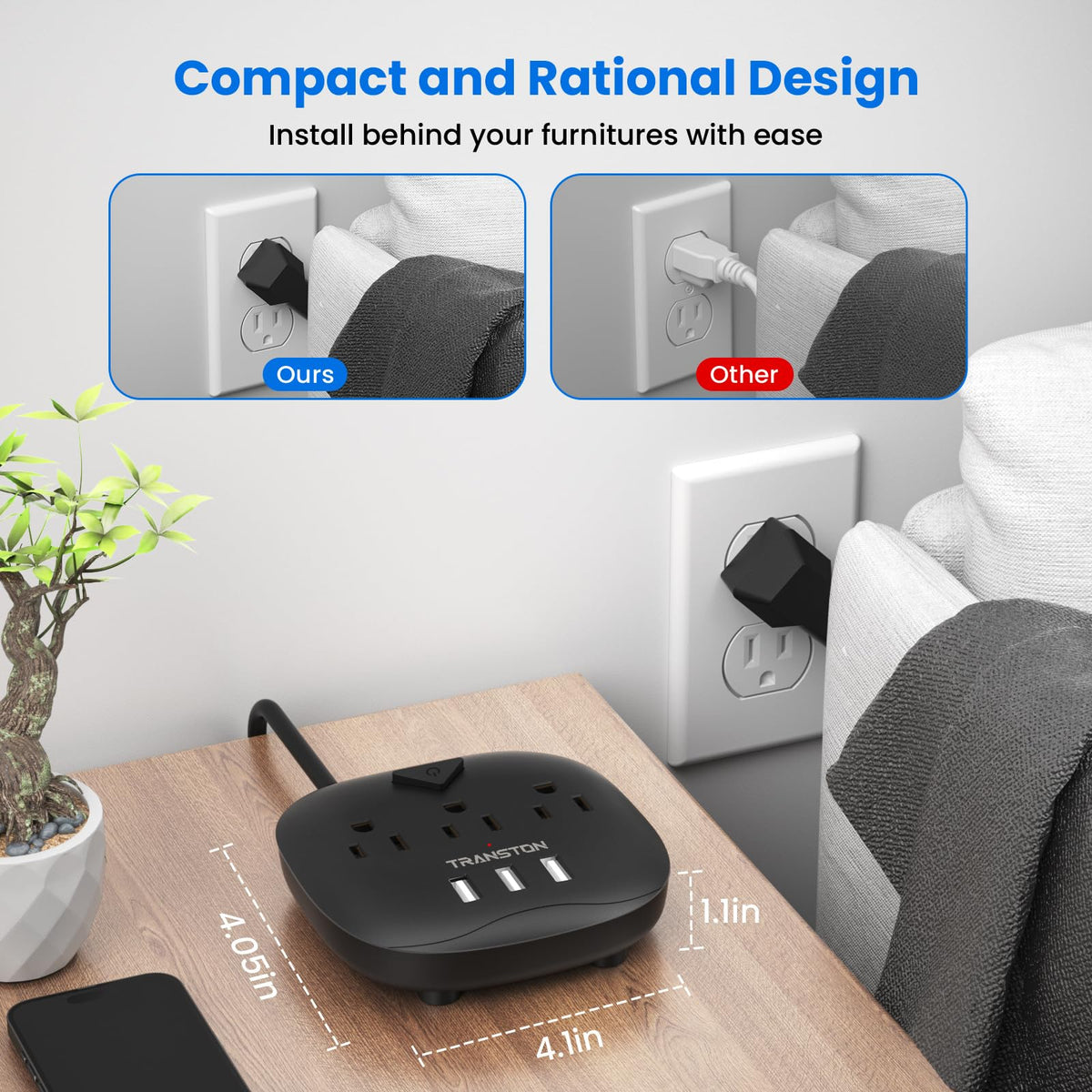 TRANSTON power strip switch-control design lets you power zones easily.