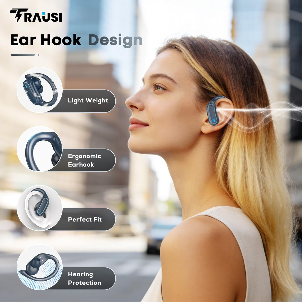 TRAUSI i27 close-up of earbud texture highlighting comfort