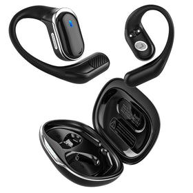 TRAUSI open-ear earbuds close-up design for everyday comfort.