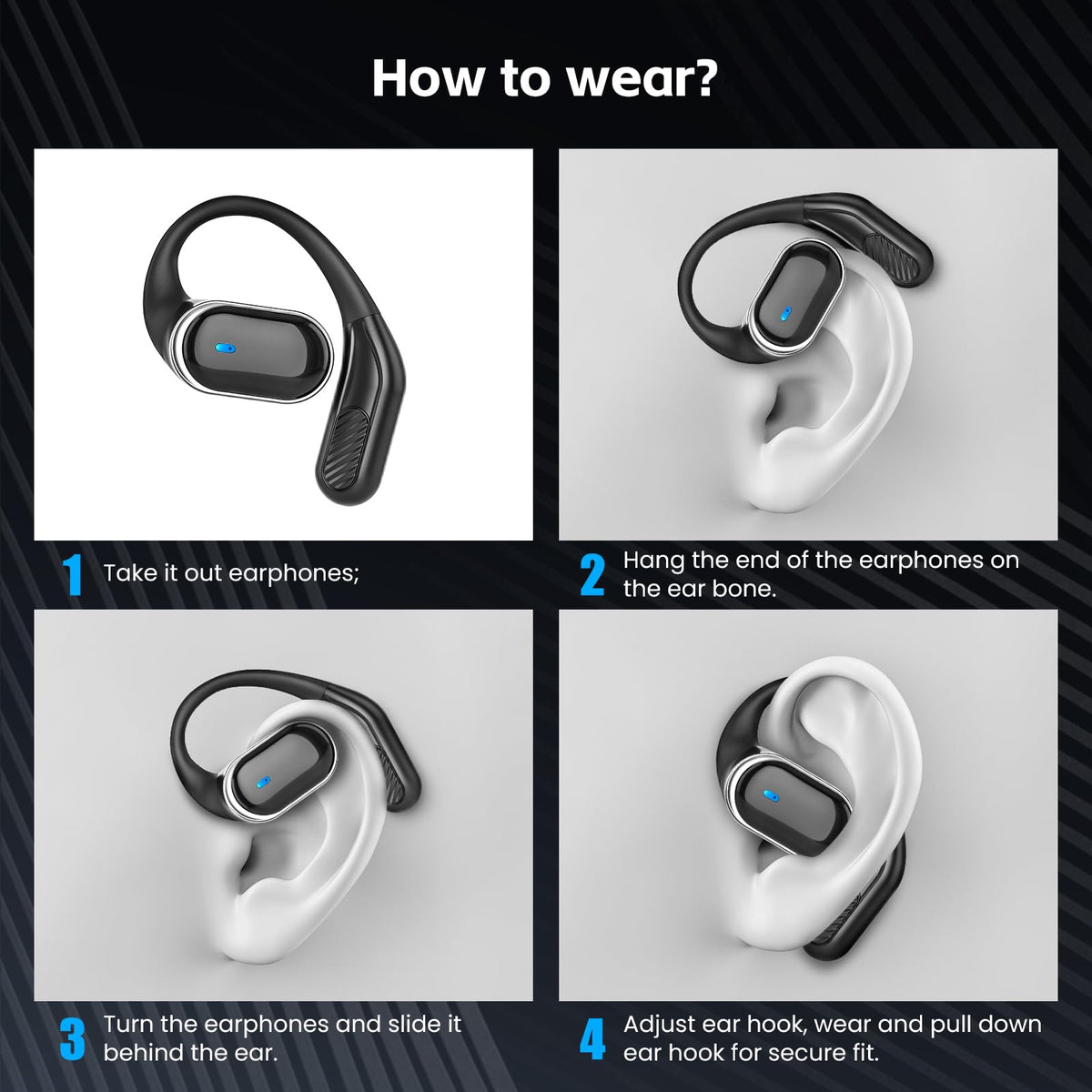 TRAUSI open-ear earbuds touch controls for music and calls.