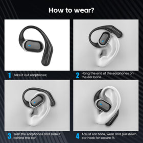 TRAUSI open-ear earbuds touch controls for music and calls.