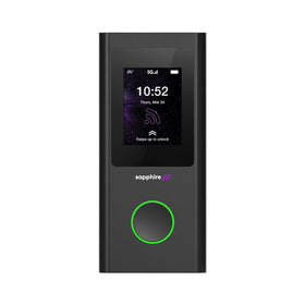 TravelWiFi Sapphire 5G front view, compact hotspot ready for travel.