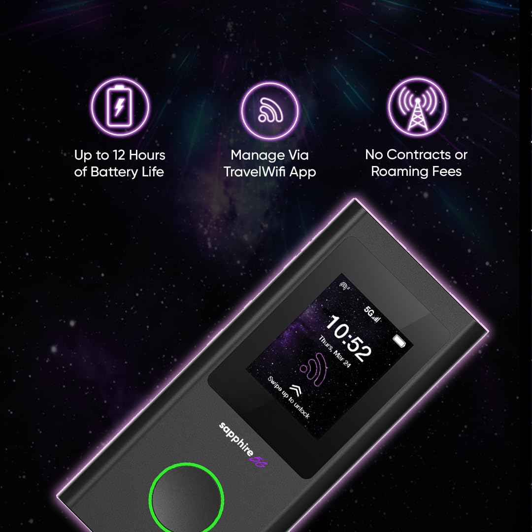 TravelWiFi Sapphire 5G SIM tray open, quick local SIM access.