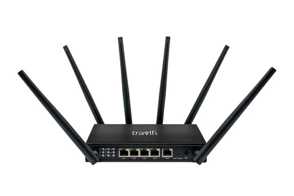 TravlFi JourneyXTR router front view for reliable RV WiFi on the go.