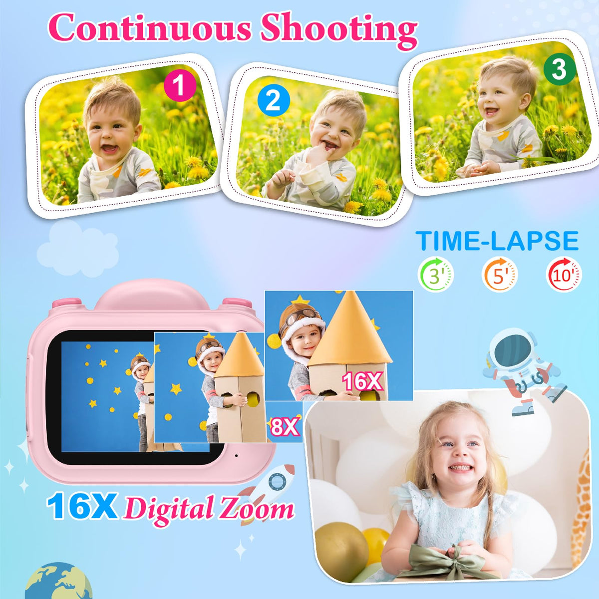Trayoo kids camera video 1080P, capture crisp memories.