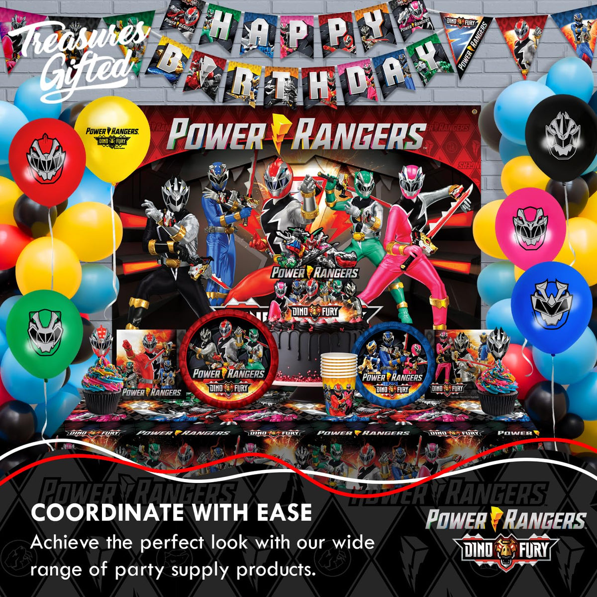 Treasures Gifted Power Rangers backdrop birthday photo area elevates guest memories.