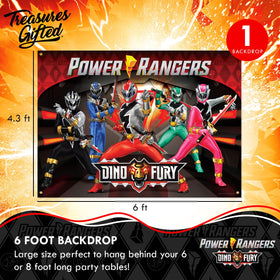 Treasures Gifted Power Rangers backdrop dino fury design ideal for action-packed photo moments.