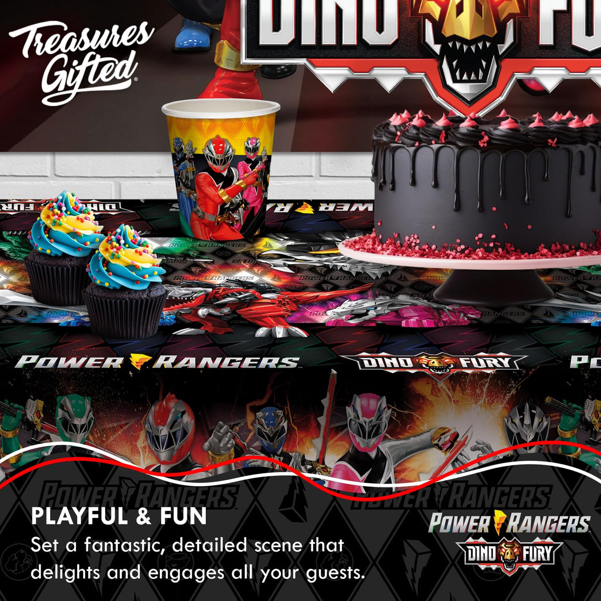 Treasures Gifted Power Rangers backdrop hero Rangers scene creates dynamic party memories.