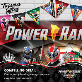Treasures Gifted Power Rangers backdrop party decor setup simplifies hanging with string or hooks.
