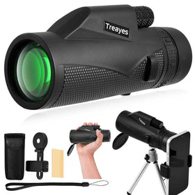 Treayes front view showing device and compact packaging for travel convenience
