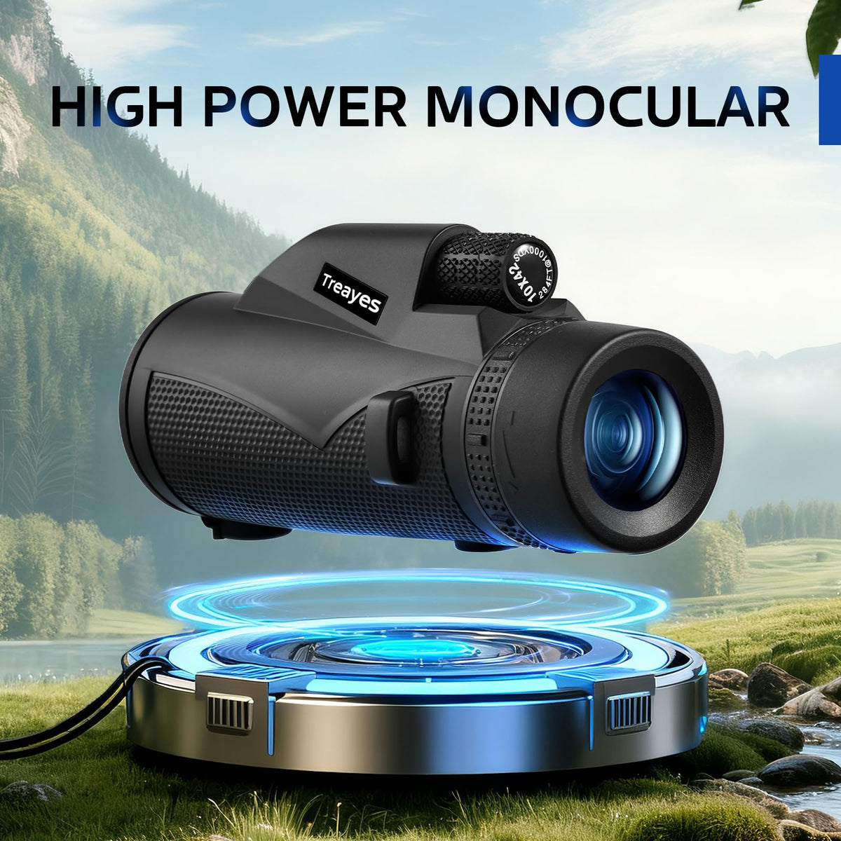 Treayes monocular mounted on tripod for steady long-duration observation