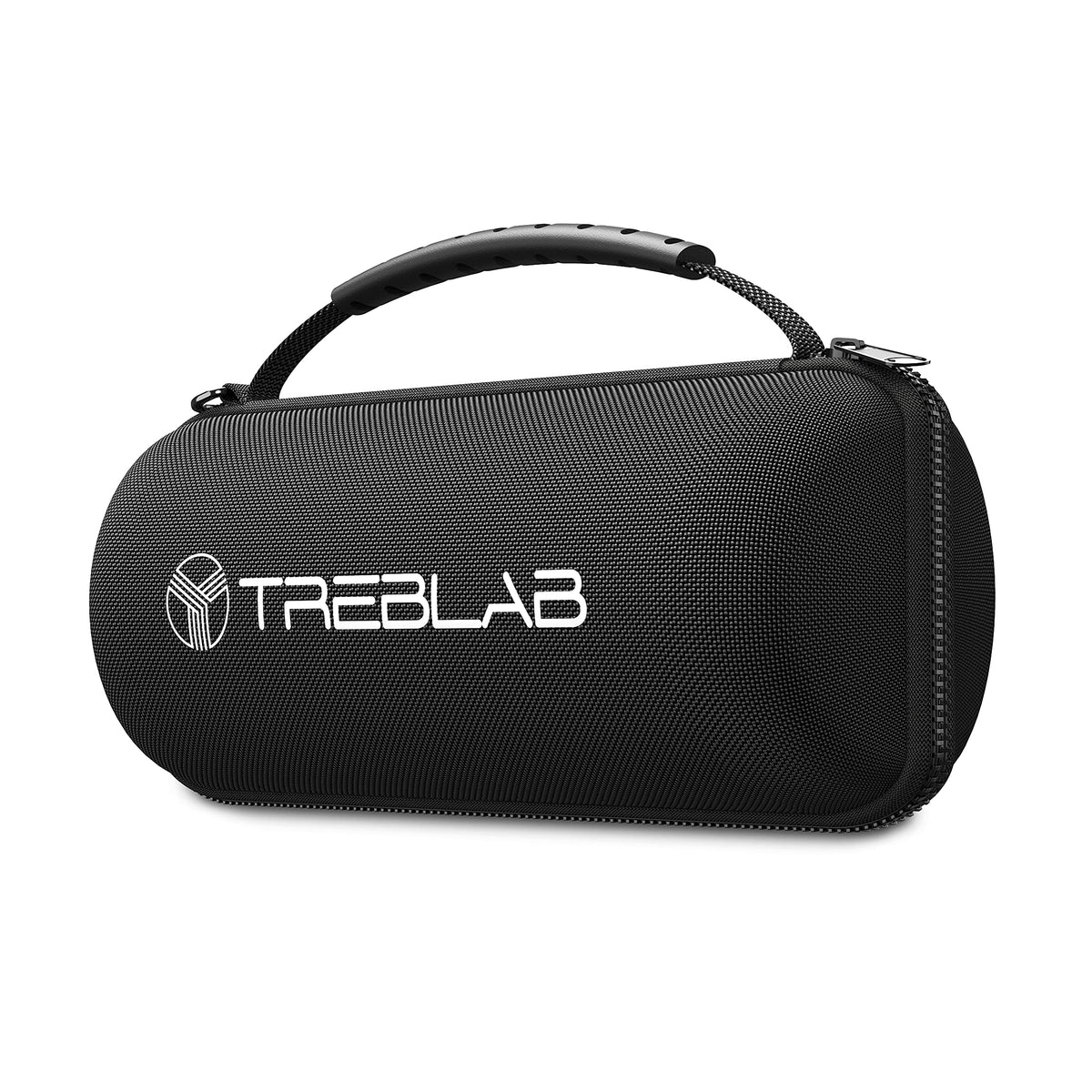 TREBLAB CB-77 rear view with handle demonstrating convenient grab-and-go benefit