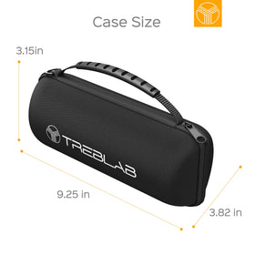 TREBLAB CB-77 holding TREBLAB HD77 in hand showing snug fit and travel readiness