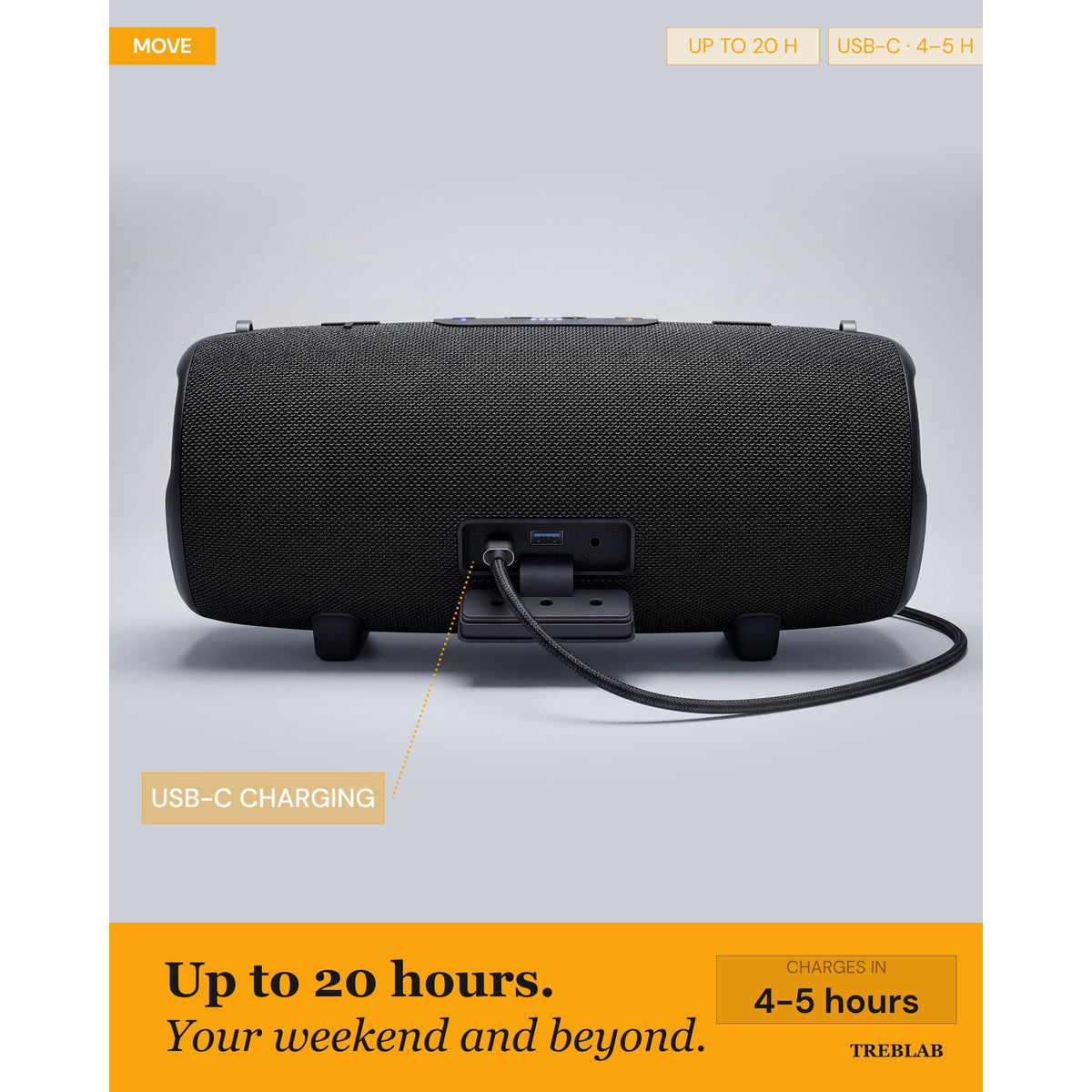 TREBLAB HD-Max bass-driver-closeup emphasizes deep bass and full-range audio