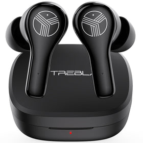 TREBLAB WX8 earbuds in-ear setup delivering immersive sound for workouts.