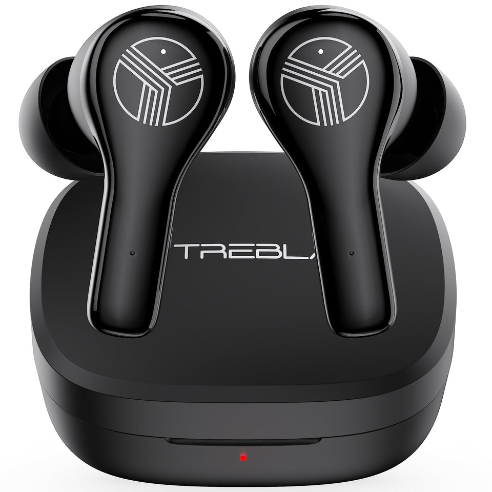 TREBLAB WX8 earbuds in-ear setup delivering immersive sound for workouts.