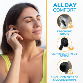 Three silicone tips included for a secure, comfortable fit.