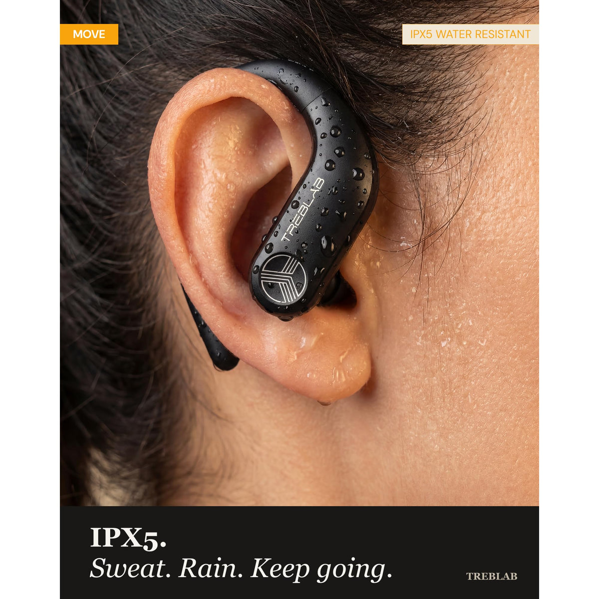 TREBLAB X3 Pro secure earhooks keep buds in place during intense training.