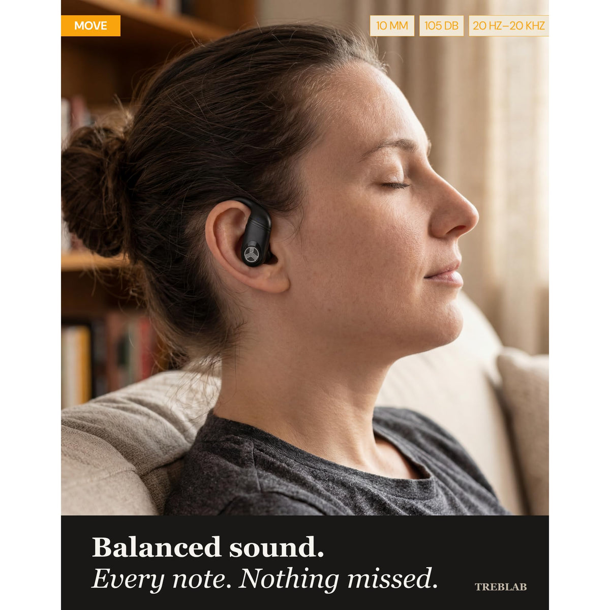 TREBLAB X4 earbud in hand for scale, demonstrating compact size and comfort
