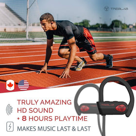 TREBLAB XR500 secure-fit earhooks prevent slips during intense training.
