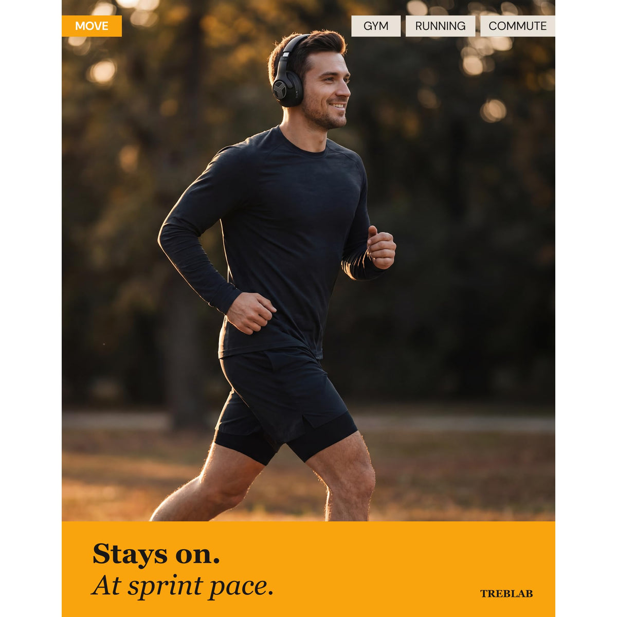 TREBLAB Z2 deep bass sound boosts motivation during cardio sessions.