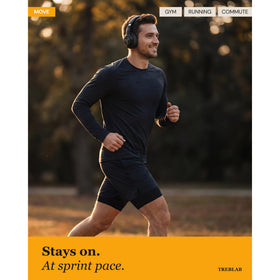 TREBLAB Z2 deep bass sound boosts motivation during cardio sessions.