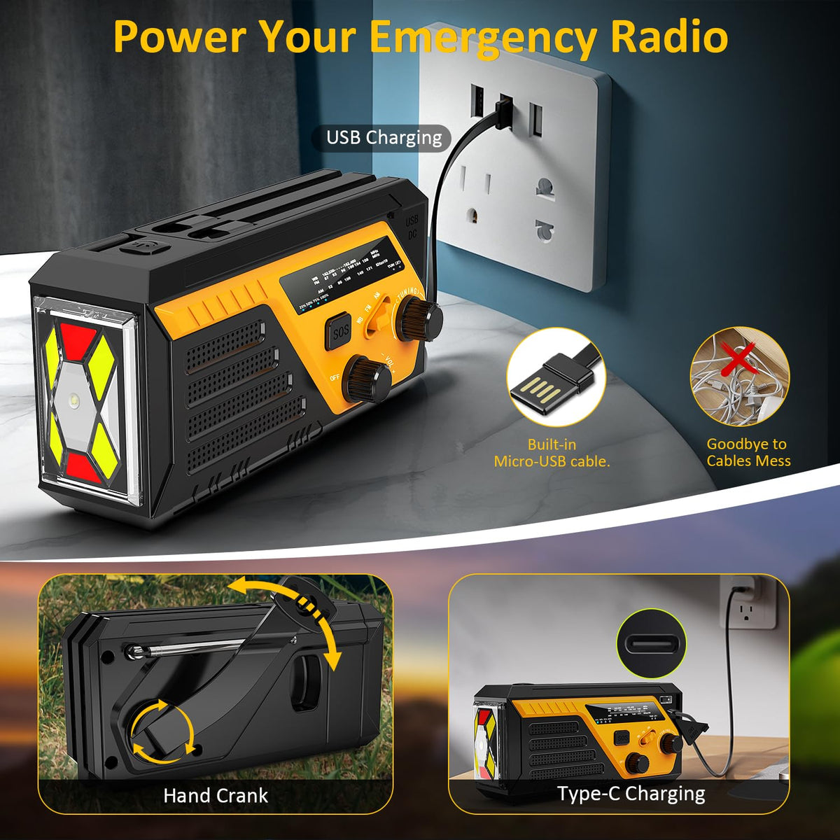 Trecol compact emergency radio size fits backpacks and cars for quick access.