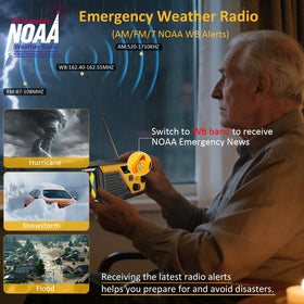 Trecol radio equipped with flashlight and fold-out reading lamp for nighttime use.
