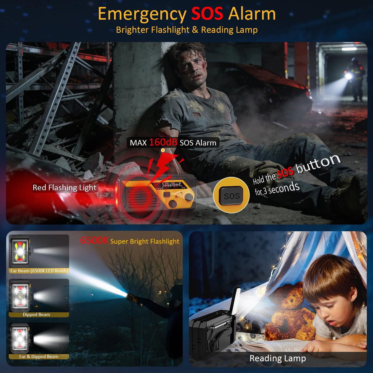 Trecol portable emergency radio highlighting compact design for portability.