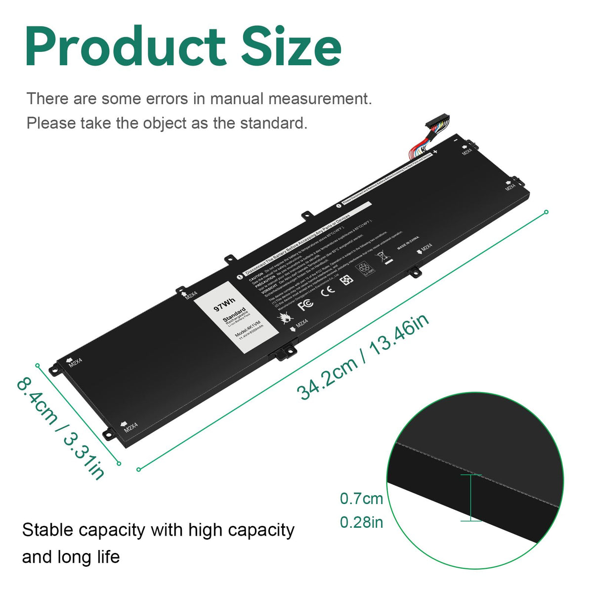 TREE.NB 97Wh battery side view showing slim profile for easy replacement