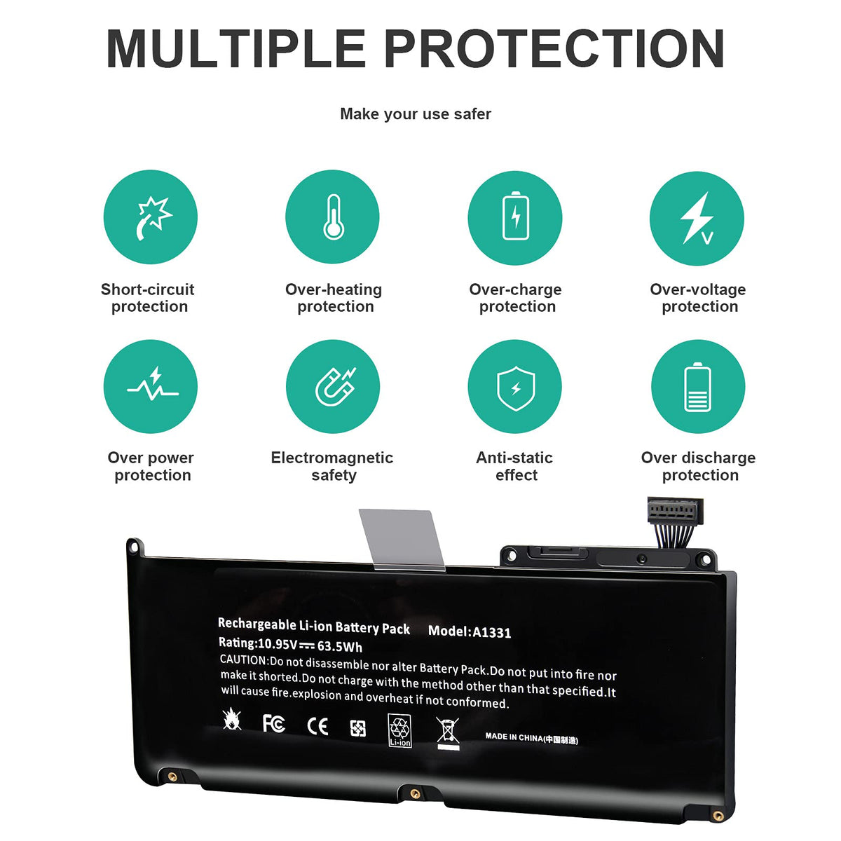 TREE.NB A1331 battery side view highlighting slim profile for MacBook portability.