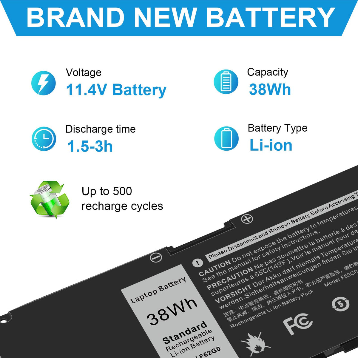 TREE.NB battery components close-up shows compatibility with multiple Dell models