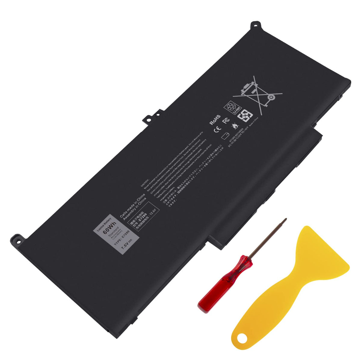 TREE.NB battery for Dell Latitude front view showing 60Wh capacity for extended unplugged use