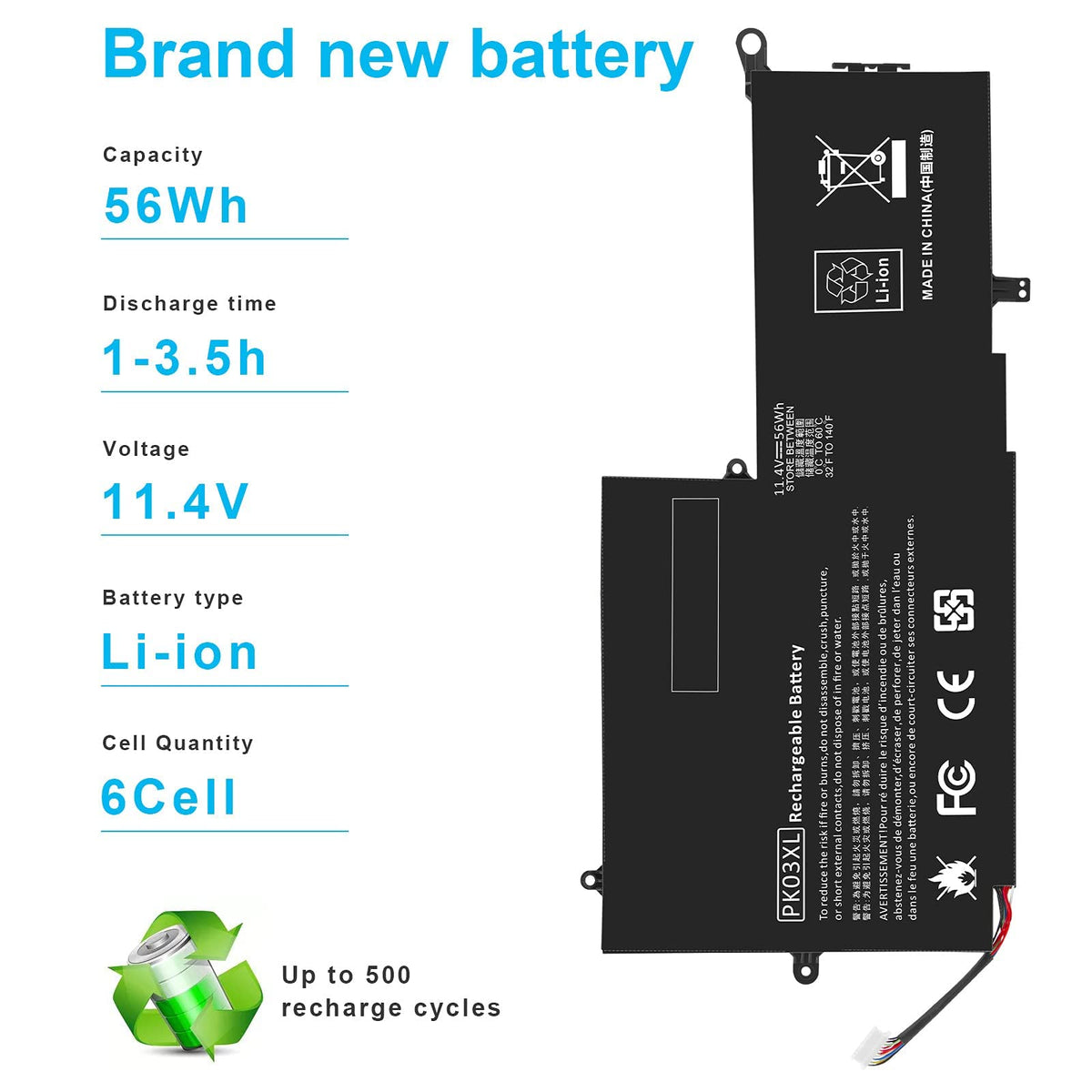 TREE.NB battery for HP PK03XL internal layout highlighting efficient cell arrangement