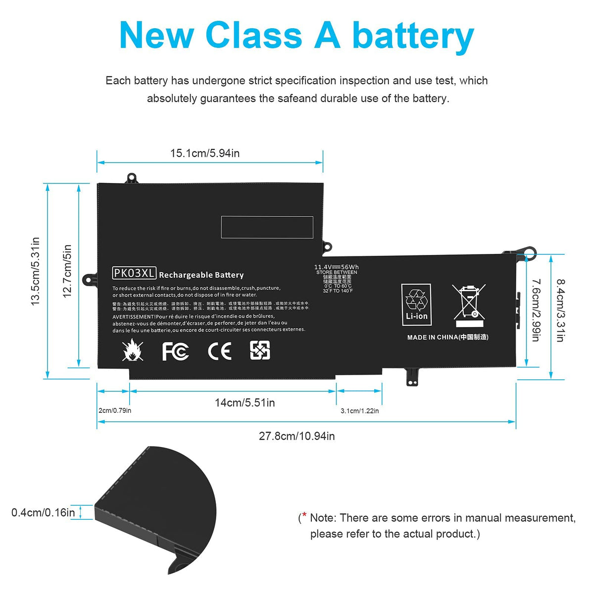 TREE.NB battery for HP PK03XL side ports close-up with easy replacement connectors