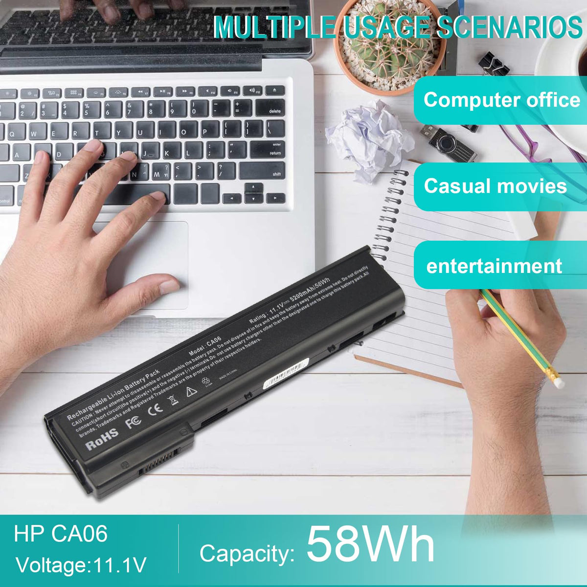 TREE.NB CA06 battery in-use with laptop; ready-to-ship power solution.