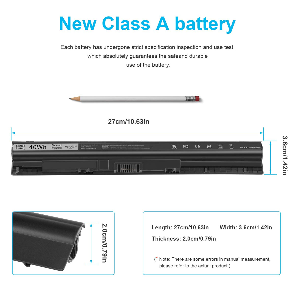 TREE.NB M5Y1K battery label shows 40Wh capacity for longer Dell runtime