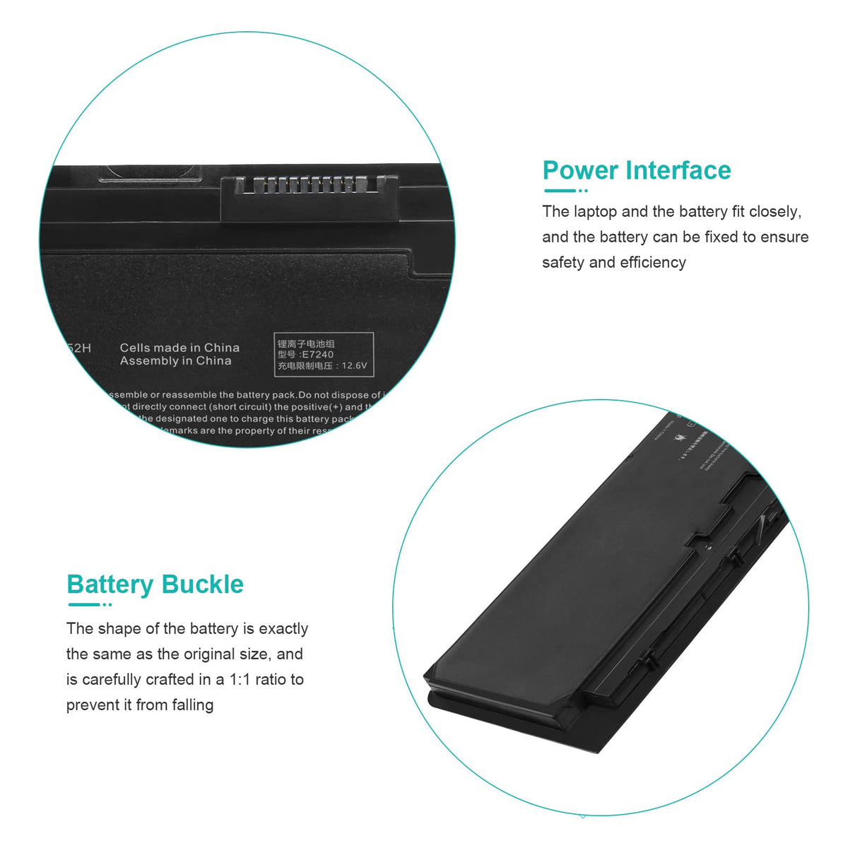 TREE.NB battery ready for Dell Latitude E7240/E7250 replacement in workspace.
