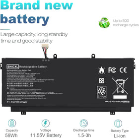 TREE.NB spare battery for HP Spectre x360, 11.55V 59Wh capacity detail.