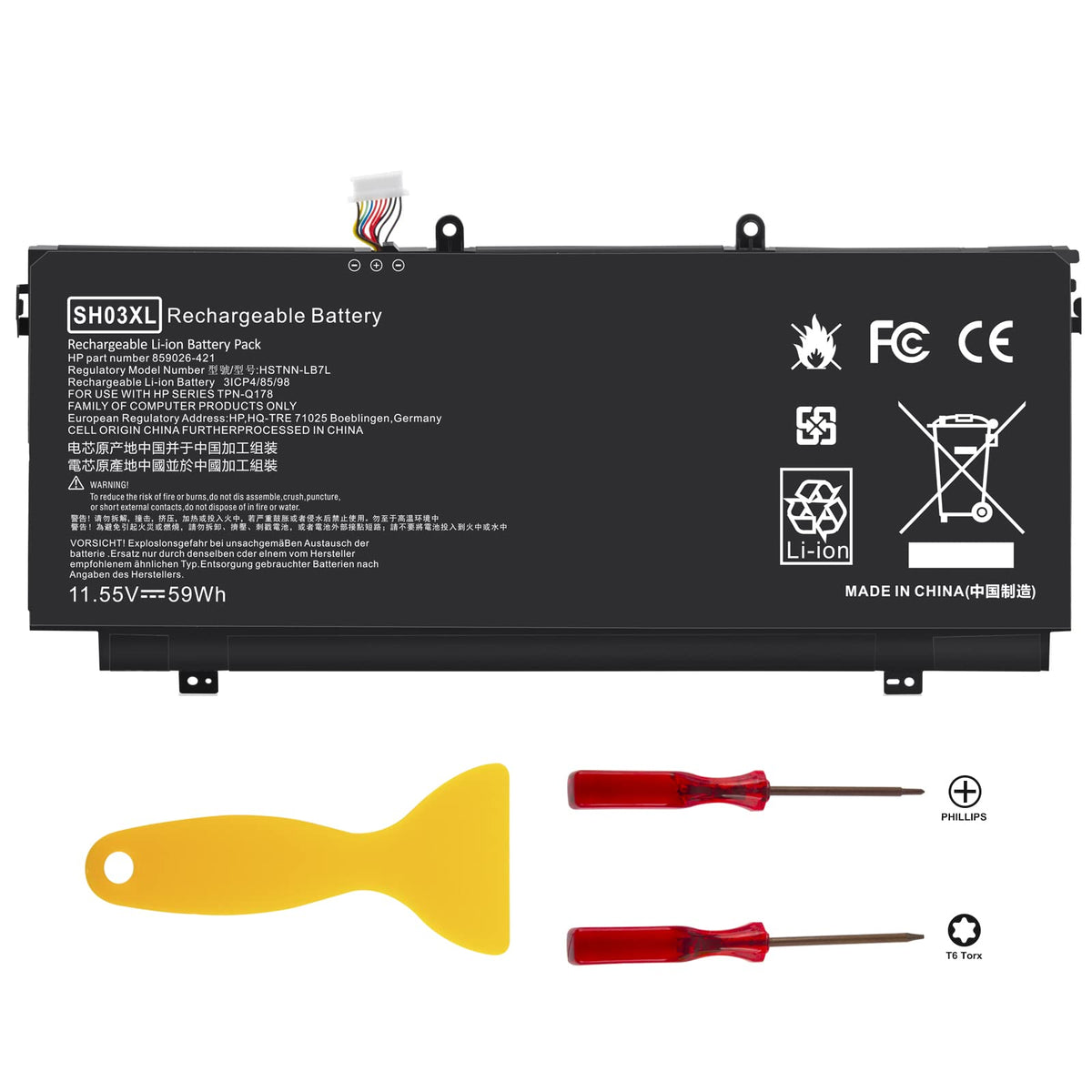 TREE.NB spare battery for HP Spectre x360, front view, boosts unplugged productivity.