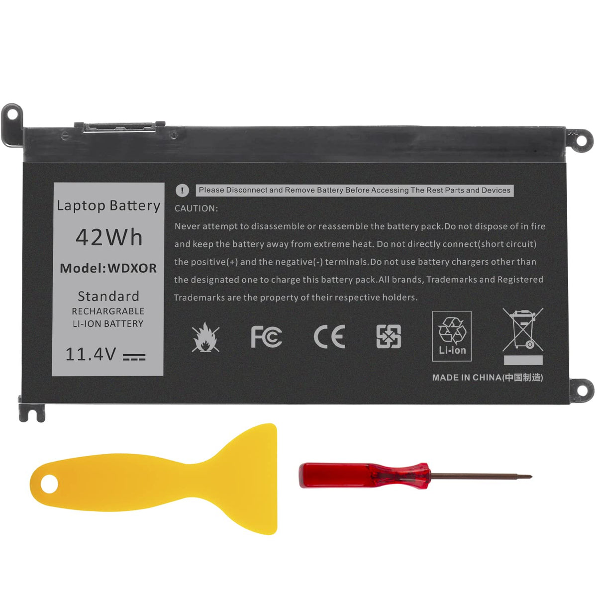 TREE.NB WDX0R battery packaging shows CE/UL certification for safe Dell Inspiron replacement.