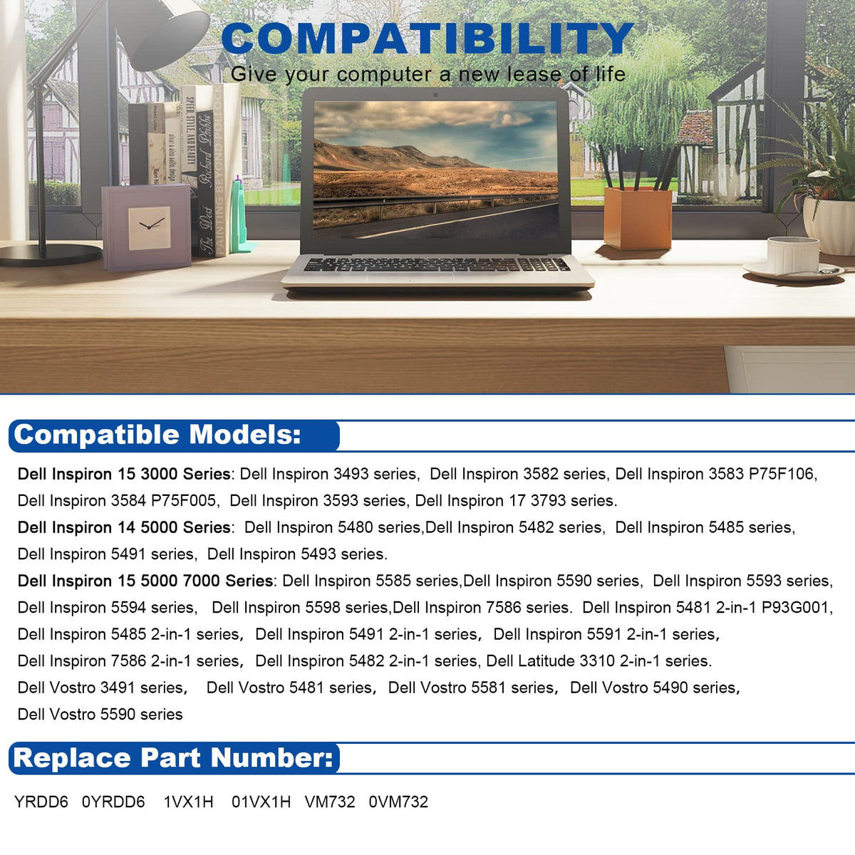 TREE.NB YRDD6 1VX1H battery compatible with Dell Inspiron 14/15 lines