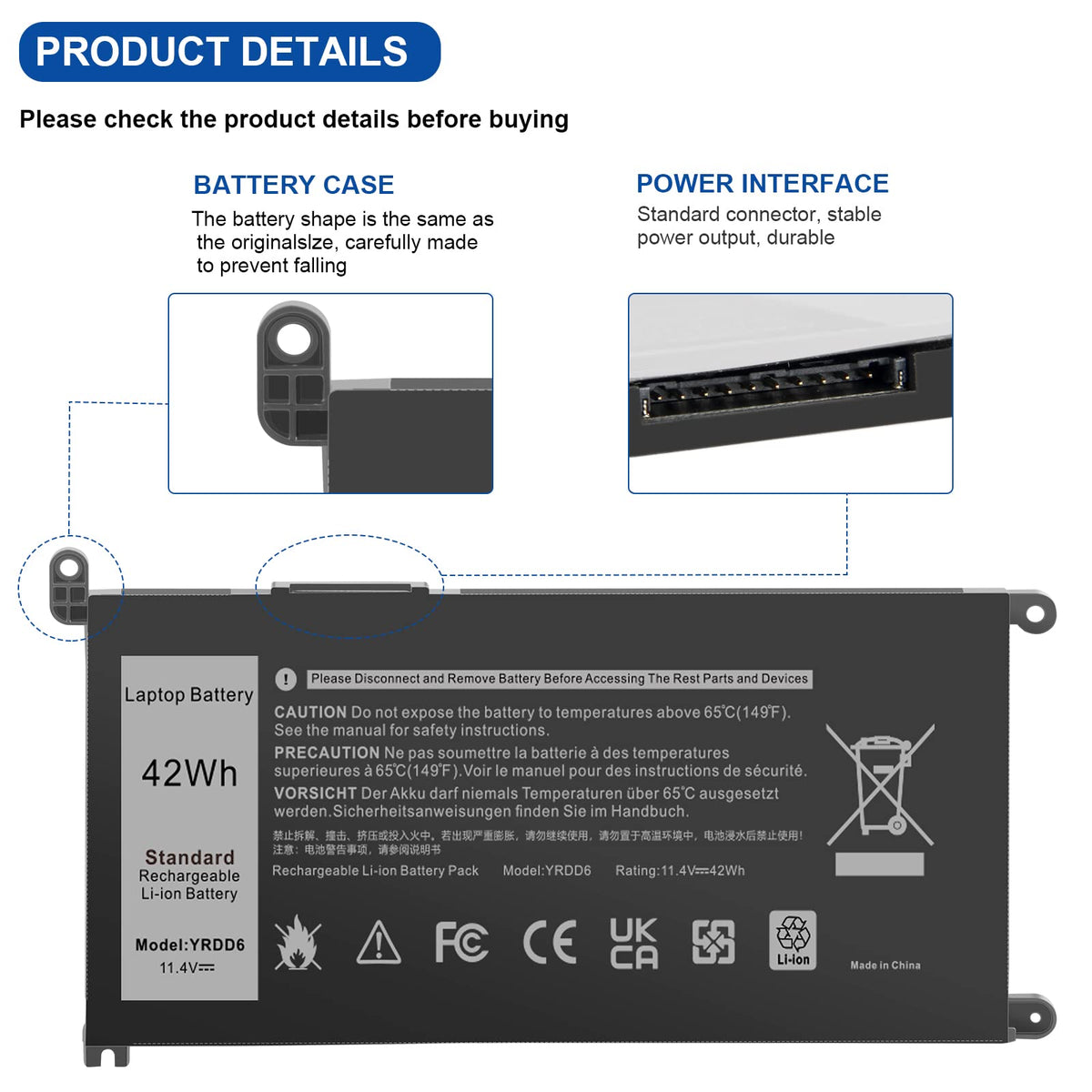 TREE.NB YRDD6 1VX1H battery safety certifications CE FCC RoHS