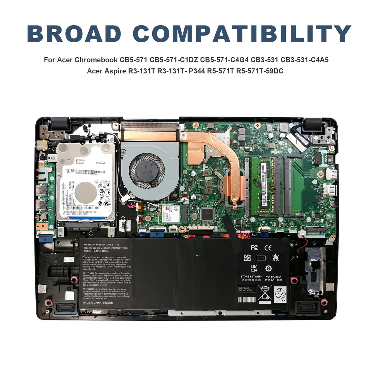 TREE.NB battery installed inside an Acer V3-371 to show proper alignment and ease