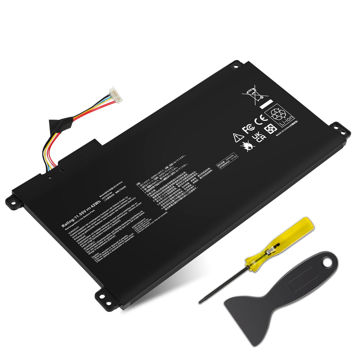 TREE.NB front view of replacement battery showing clean housing and terminals, dependable fit