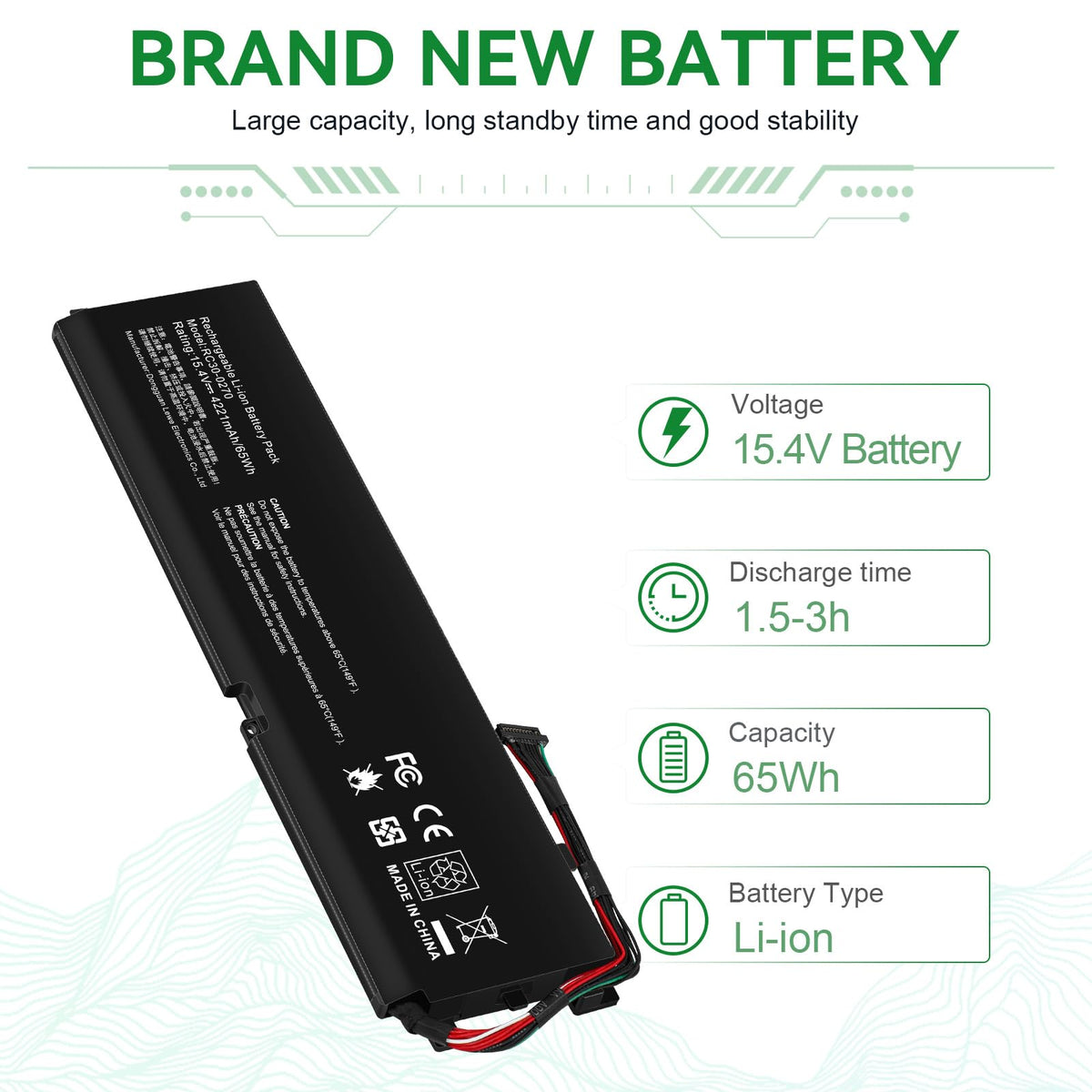 TREE.NB label detail with voltage, capacity, and part numbers for verification