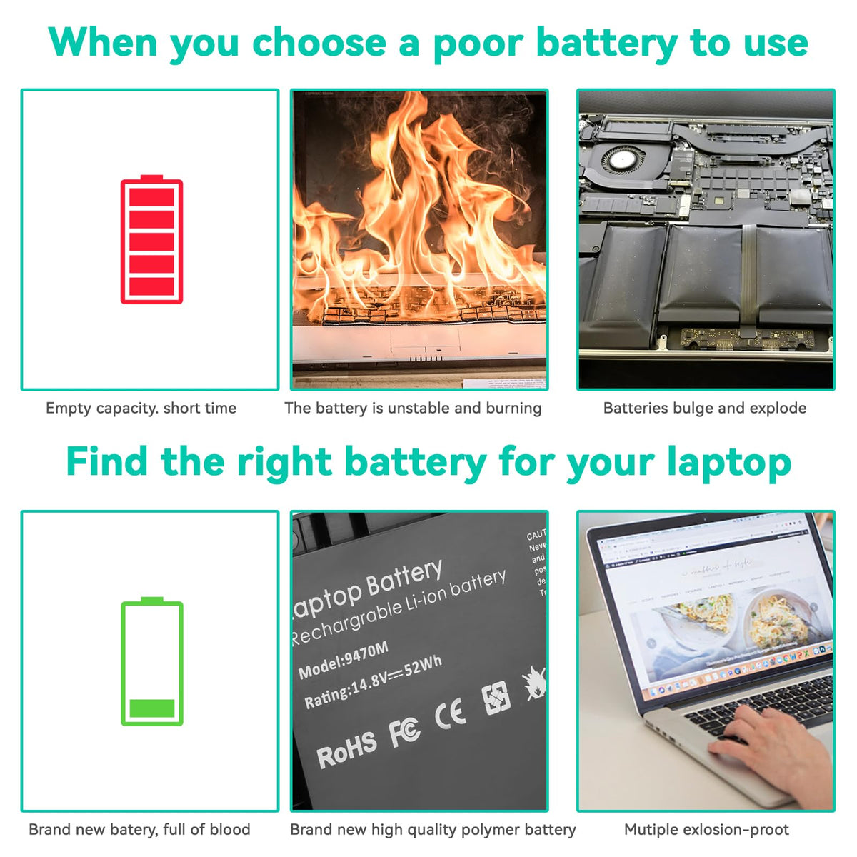 TREE.NB BT04XL battery safety protections image demonstrates overheating safeguards.